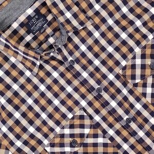 J.Crew Heavyweight Flannel Shirt Mens Large Blue Brown Plaid Cotton Long Sleeve